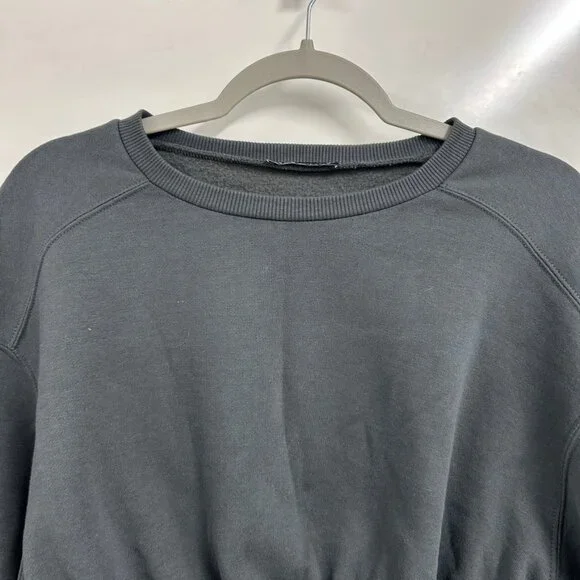 Zara Cropped Sweatshirt Medium Balloon Sleeve Elastic Hem Minimalist Athleisure - Picture 4 of 8
